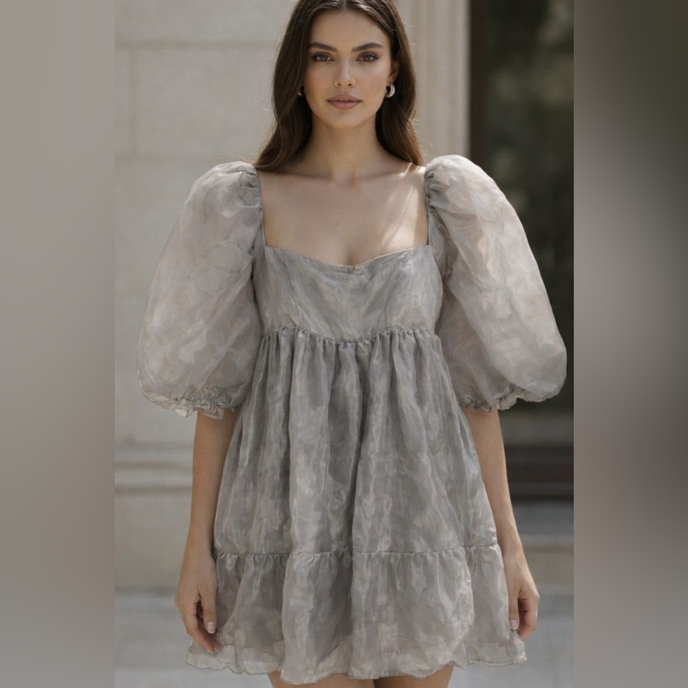 Elegant Puff Mini Gray Dress M - Picture 3 of 6